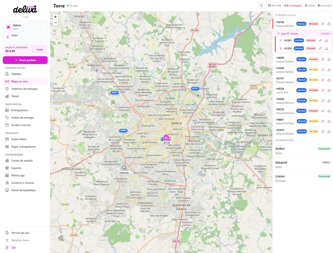 Mapa ao vivo com as corridas